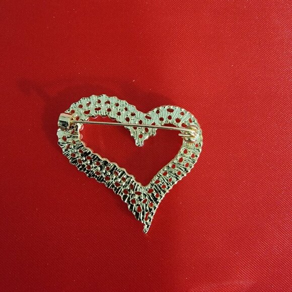 Faux Pearl and Crystal Abstract Heart Brooch New - Picture 4 of 8